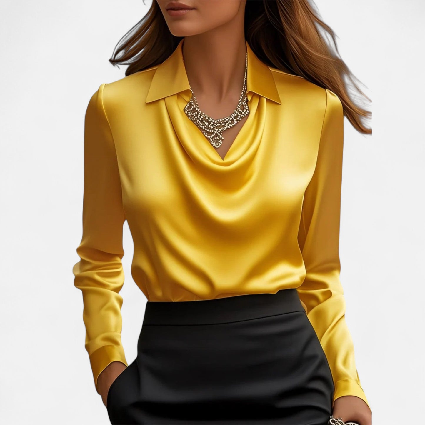 Old Monchester | Women’s Satin Blouse – Draped Neckline, Timeless Elegance
