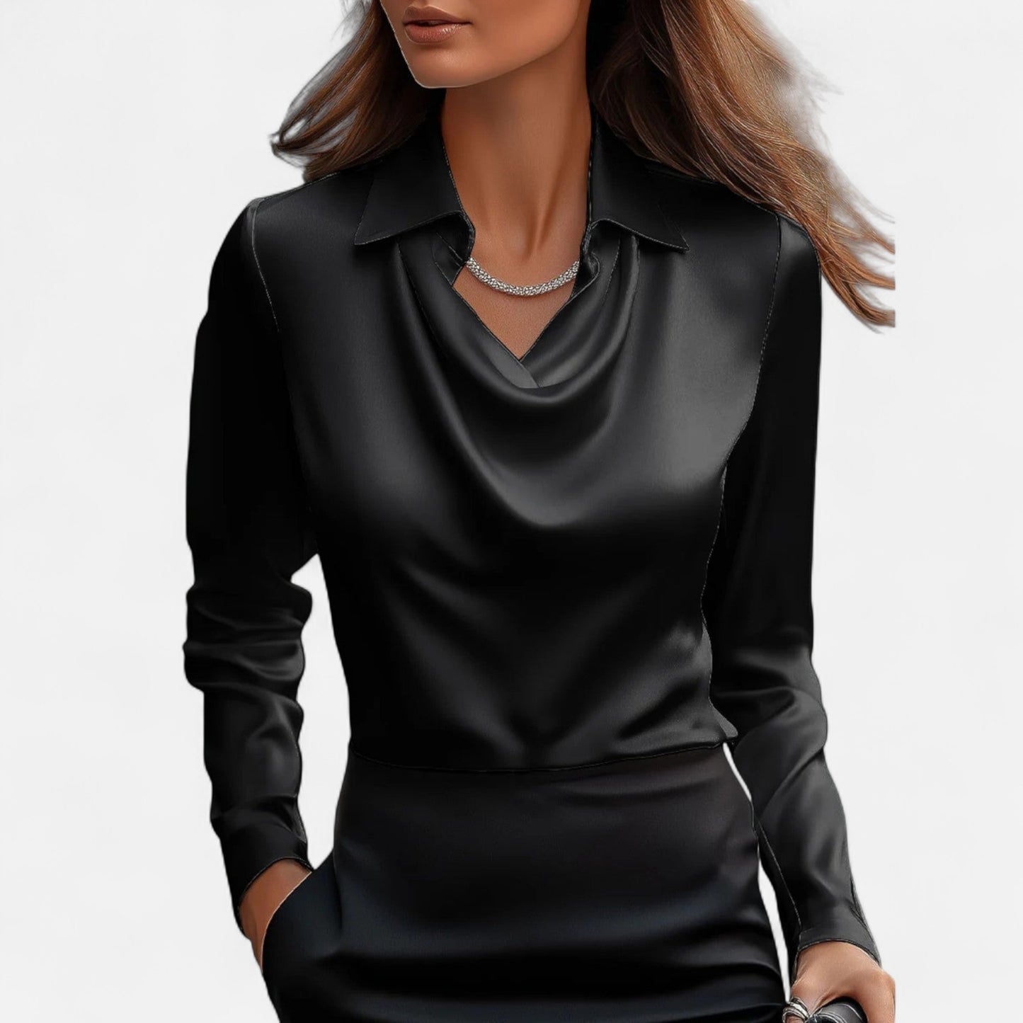 Old Monchester | Women’s Satin Blouse – Draped Neckline, Timeless Elegance