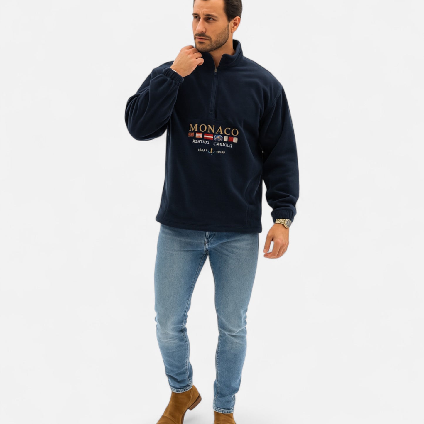 Oldmonchester | Men’s Monaco Half-Zip Sweater – Timeless Elegance, Refined Comfort