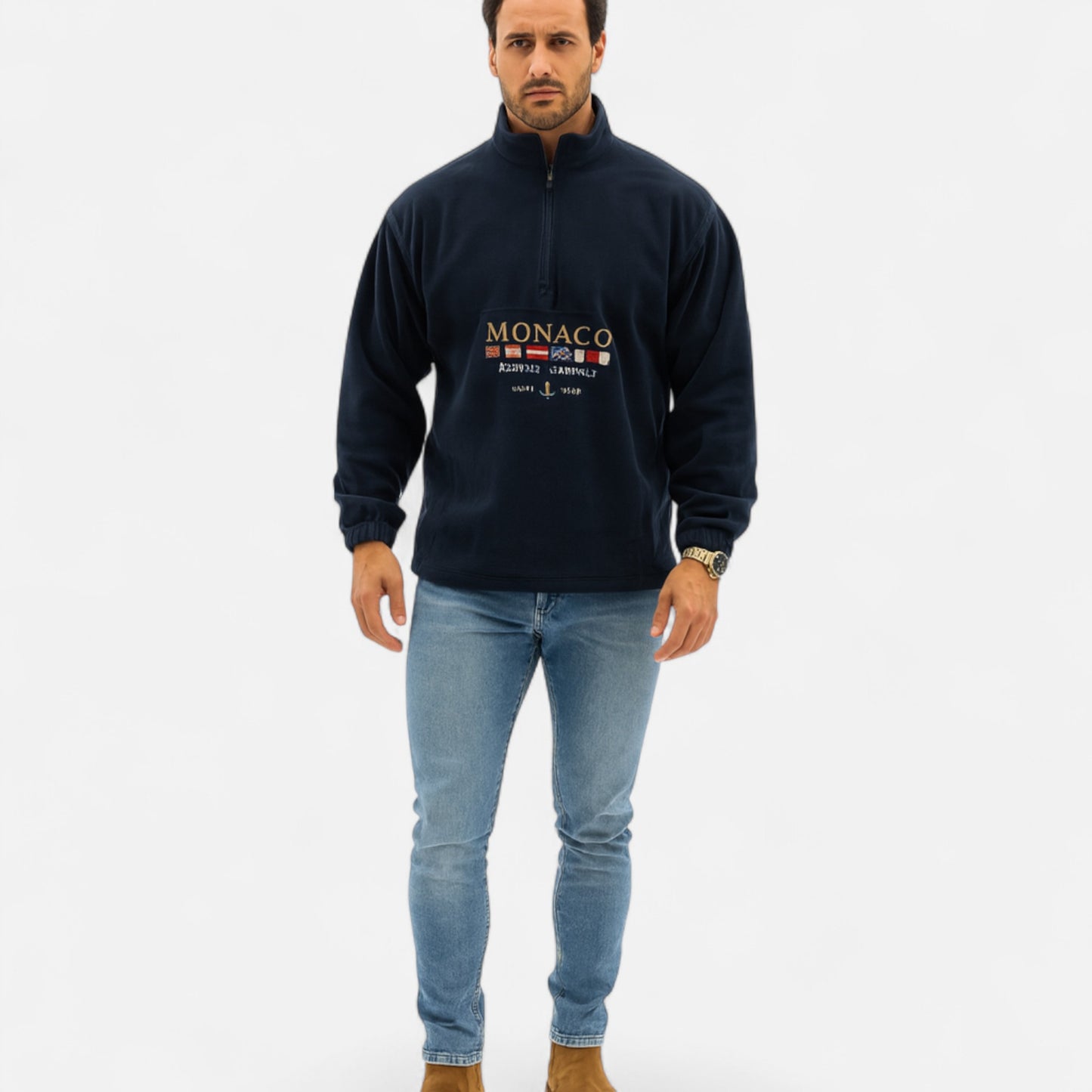 Oldmonchester | Men’s Monaco Half-Zip Sweater – Timeless Elegance, Refined Comfort