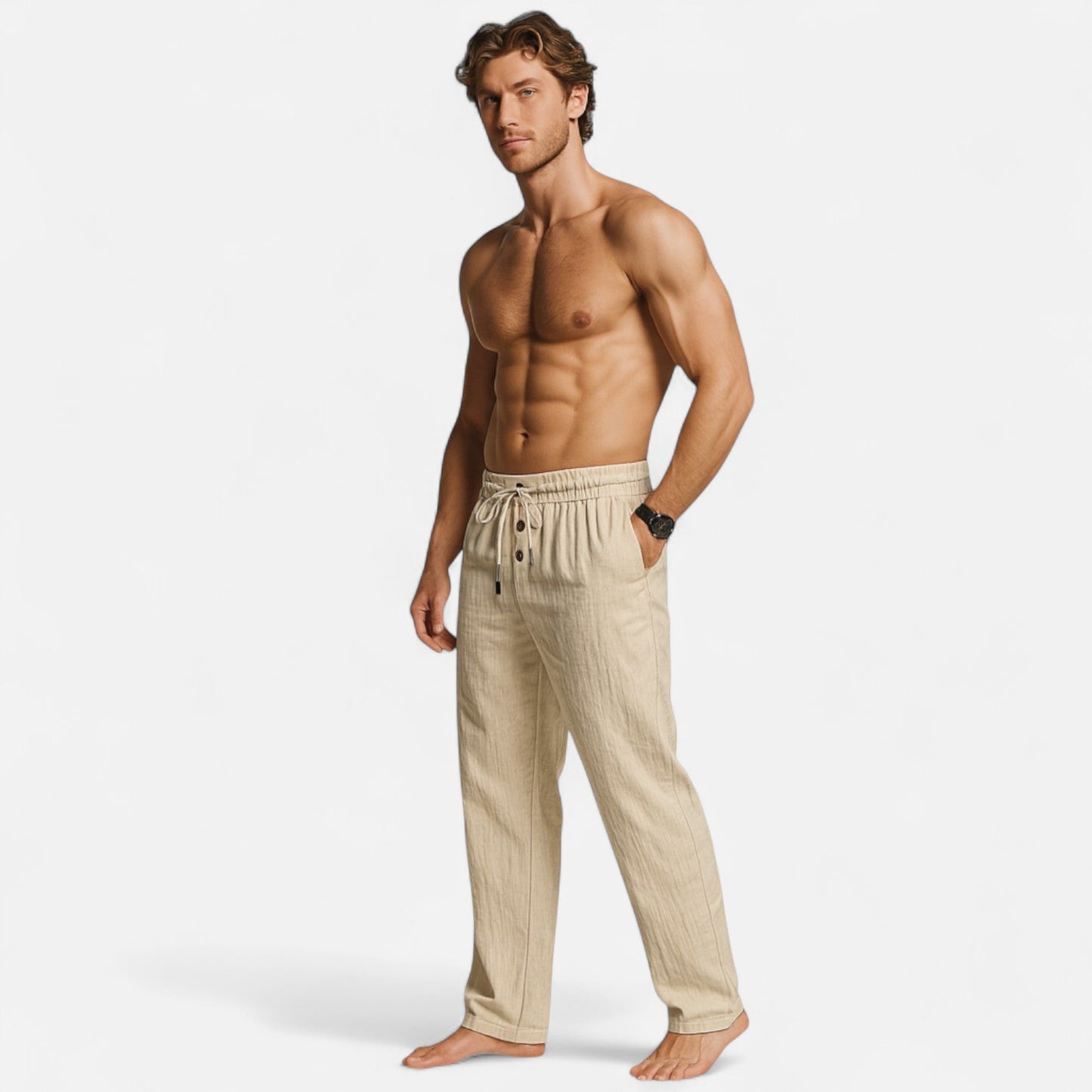 Old Monchester | Men’s Linen Drawstring Trousers – Breathable Summer Comfort, Effortless Casual Style
