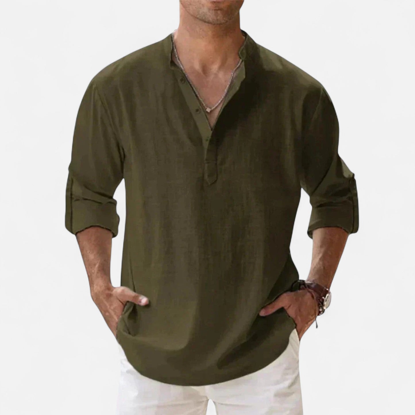 Old Monchester | Men’s Long Sleeve Linen Shirt – Lightweight Sophistication, Timeless Warm-Weather Style
