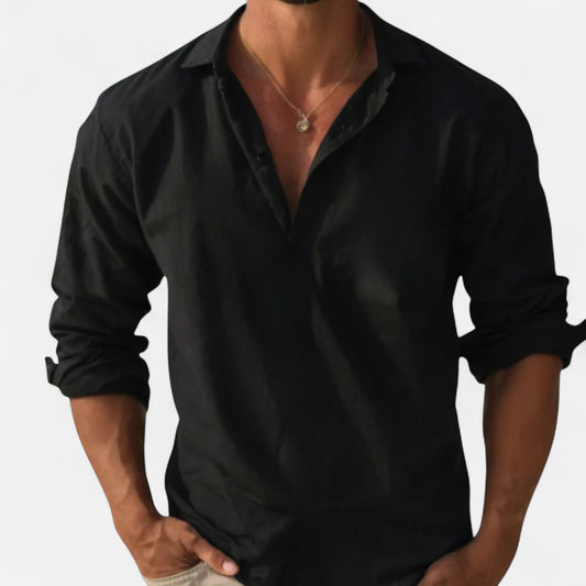 Old Monchester | Men’s Long Sleeve Linen Shirt – Lightweight Sophistication, Timeless Warm-Weather Style