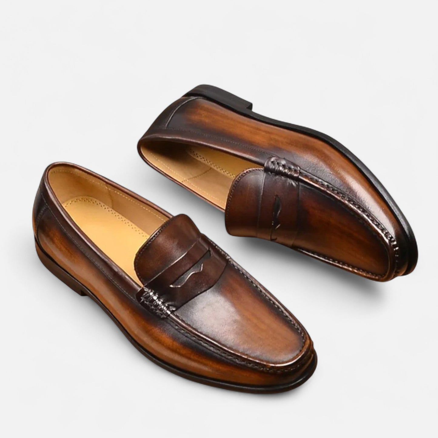 Old Monchester | Men’s Leather Penny Loafers – Black Slip-On Elegance