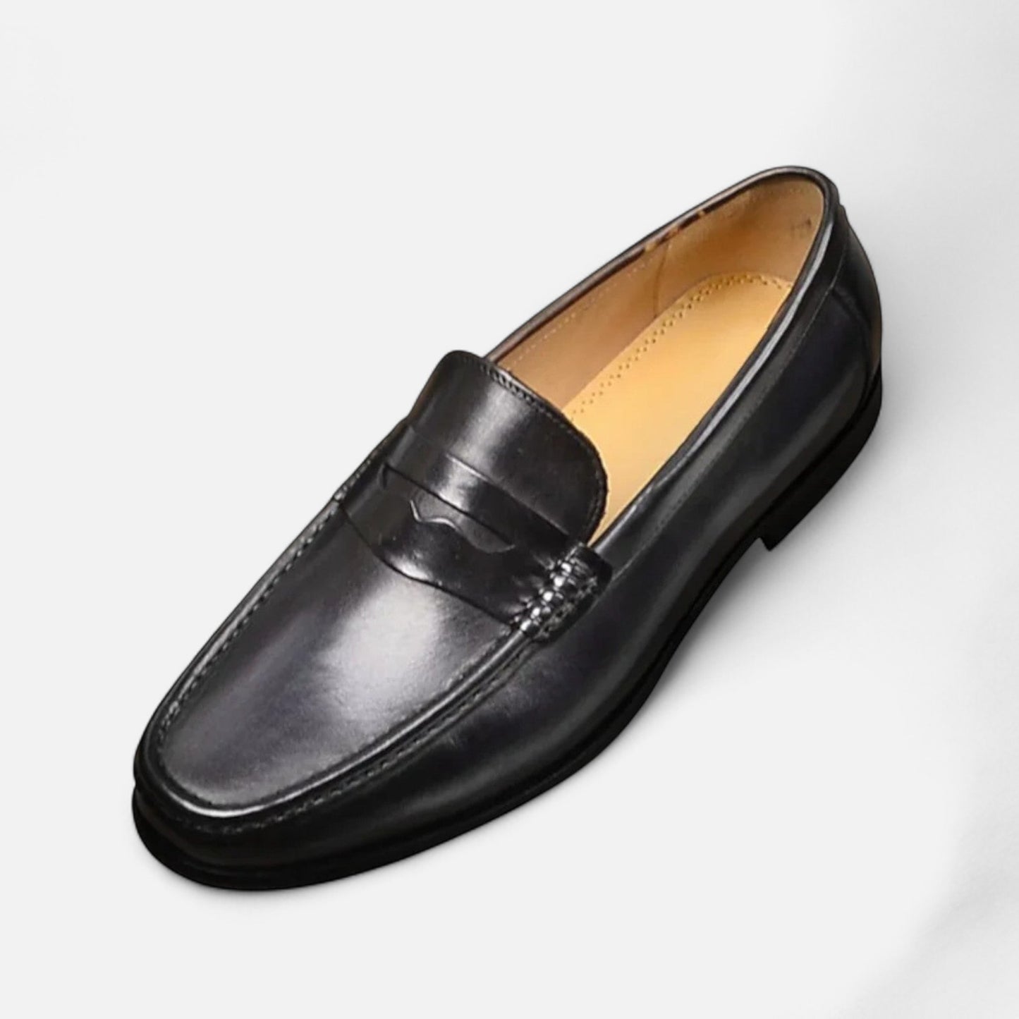 Old Monchester | Men’s Leather Penny Loafers – Black Slip-On Elegance