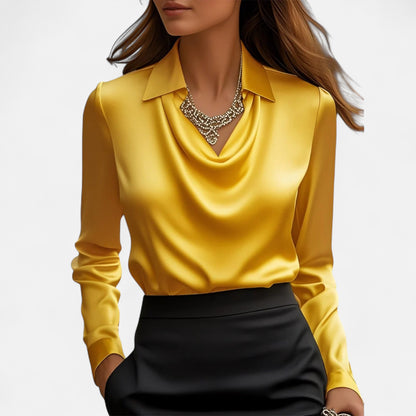 Old Monchester | Women’s Satin Blouse – Draped Neckline, Timeless Elegance