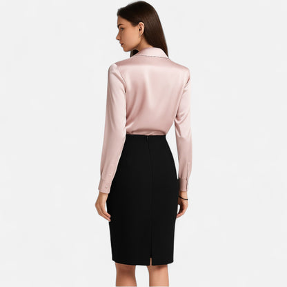 Old Monchester | Women’s Satin Blouse – Draped Neckline, Timeless Elegance