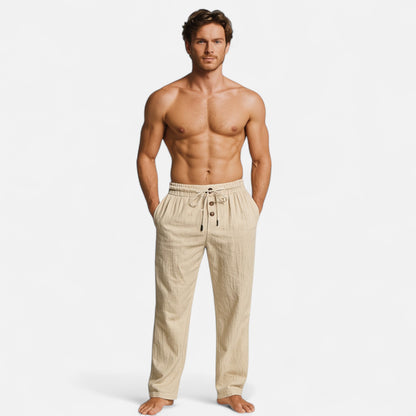 Old Monchester | Men’s Linen Drawstring Trousers – Breathable Summer Comfort, Effortless Casual Style