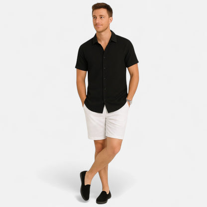 Old Monchester | Men’s Linen Short Sleeve Polo – Lightweight Sophistication, Summer Refinement