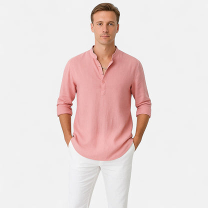 Old Monchester | Men’s Long Sleeve Linen Shirt – Lightweight Sophistication, Timeless Warm-Weather Style