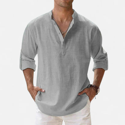 Old Monchester | Men’s Long Sleeve Linen Shirt – Lightweight Sophistication, Timeless Warm-Weather Style