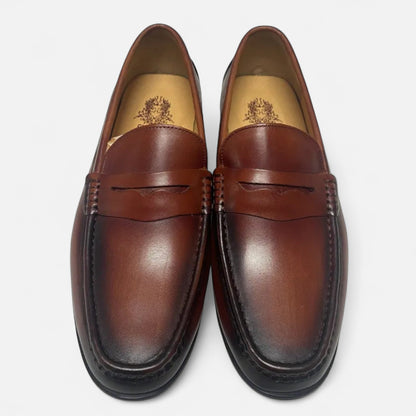 Old Monchester | Men’s Leather Penny Loafers – Black Slip-On Elegance